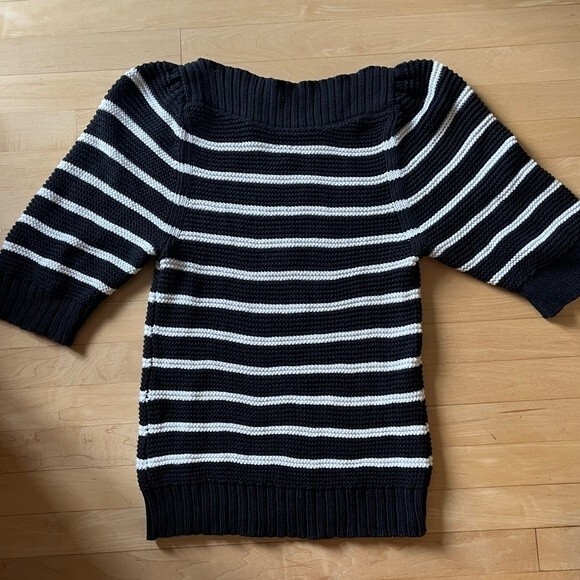 La Vie Rebecca Taylor Puff Sleeve Stripe Sweater in Black and White L NWOT - Picture 8 of 12